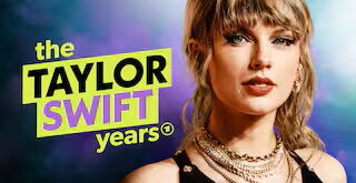 Taylor swift schaut in die Kamera daneben der Schriftzug "The Taylor swift years"
